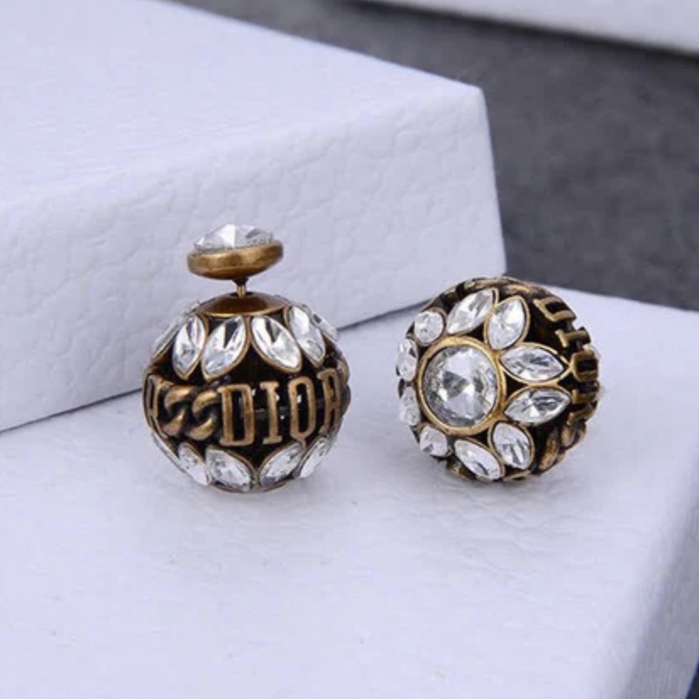 Dior Gold-Tone Crystal Button Earrings